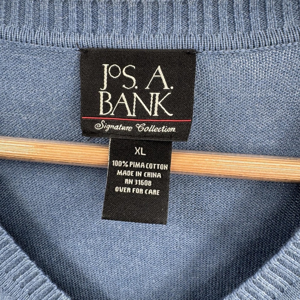 Jos A Bank Sweater Vest Mens XL Blue Pima Cotton V‎ Neck Pullover Grandpa Preppy - Picture 3 of 5